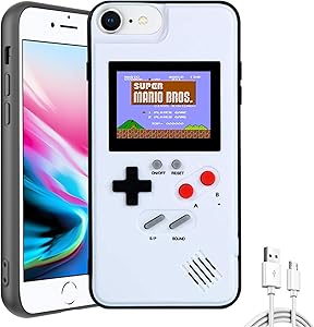 Autbye Gameboy Case for iPhone, Retro 3D Design Style Silicone Protective Case with 36 Small Games, Color Display Shockproof Video Game Phone Case (for iPhone 6/7/8/6S, White)