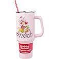 Silver Buffalo Strawberry Shortcake Riding Bike Sweet Vintage Stainless Steel Tumbler with Handle and Straw, Fits in Standard Cup Holder, 40 Ounces