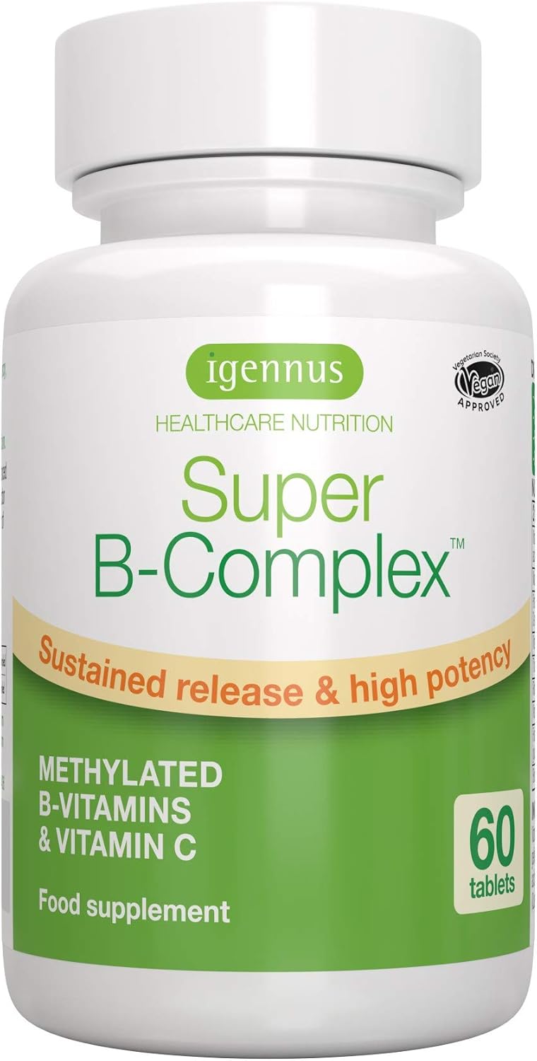 Super B-Complex – Methylated Sustained Release B Complex & Vitamin C, Folate & Methylcobalamin, Vegan, 60 Small Tablets: Health & Personal Care