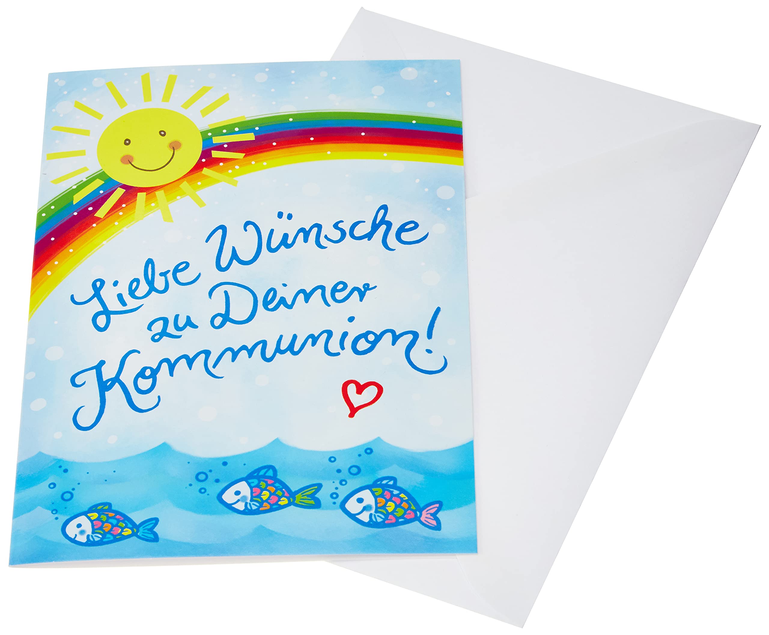 Perleberg Communion Card with White Envelope 11.6 x 16.6 cm - High-Quality Communion Greeting Card - Rainbow Motif - Communion Card for Girls and Boys - Ideal for Money Gifts