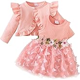 Newborn Baby Girls Tutu Dress Flower Butterfly Tulle Fairy Dress for Toddler Long Sleeve Party 2 Piece Outfit Set