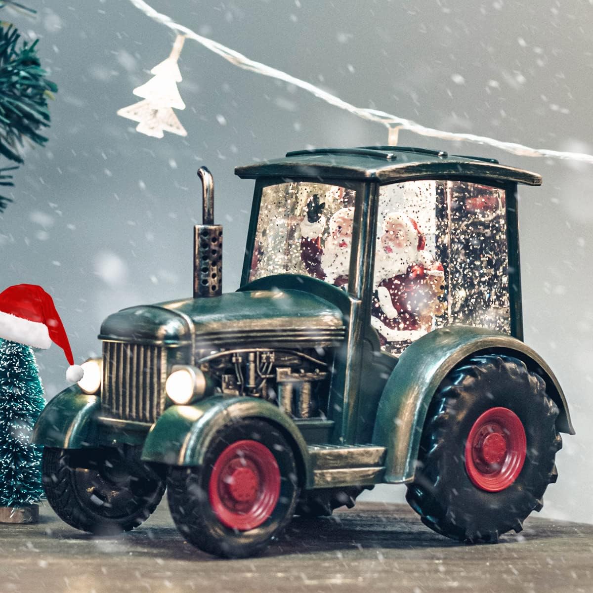Snow Globes - SUNFACE Tractor Scene Christmas Snow Globe Musical Water Lantern Light