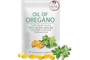 Oil of Oregano Softgels 6000mg with Black Seed Oil, Plant Based, Non-GMO, Immune Support, 180 Count