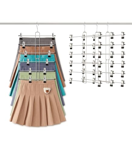 College Dorm Closet Essentials DAMITA 6-Tier Skirt & Pants Hanger With Clips - Space Saving Closet Organizer With 360° Swivel Hook Adjustable Clip Hanger