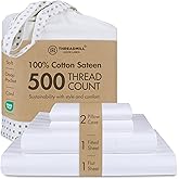 Threadmill 500 Thread Count Full Size Damask Stripe, 4 Pc Luxury Cotton Sheet Set, Silky Smooth Hotel White Sheets with 16" Elasticized Deep Pocket, 2 Pillowcases & Free Tote Bag