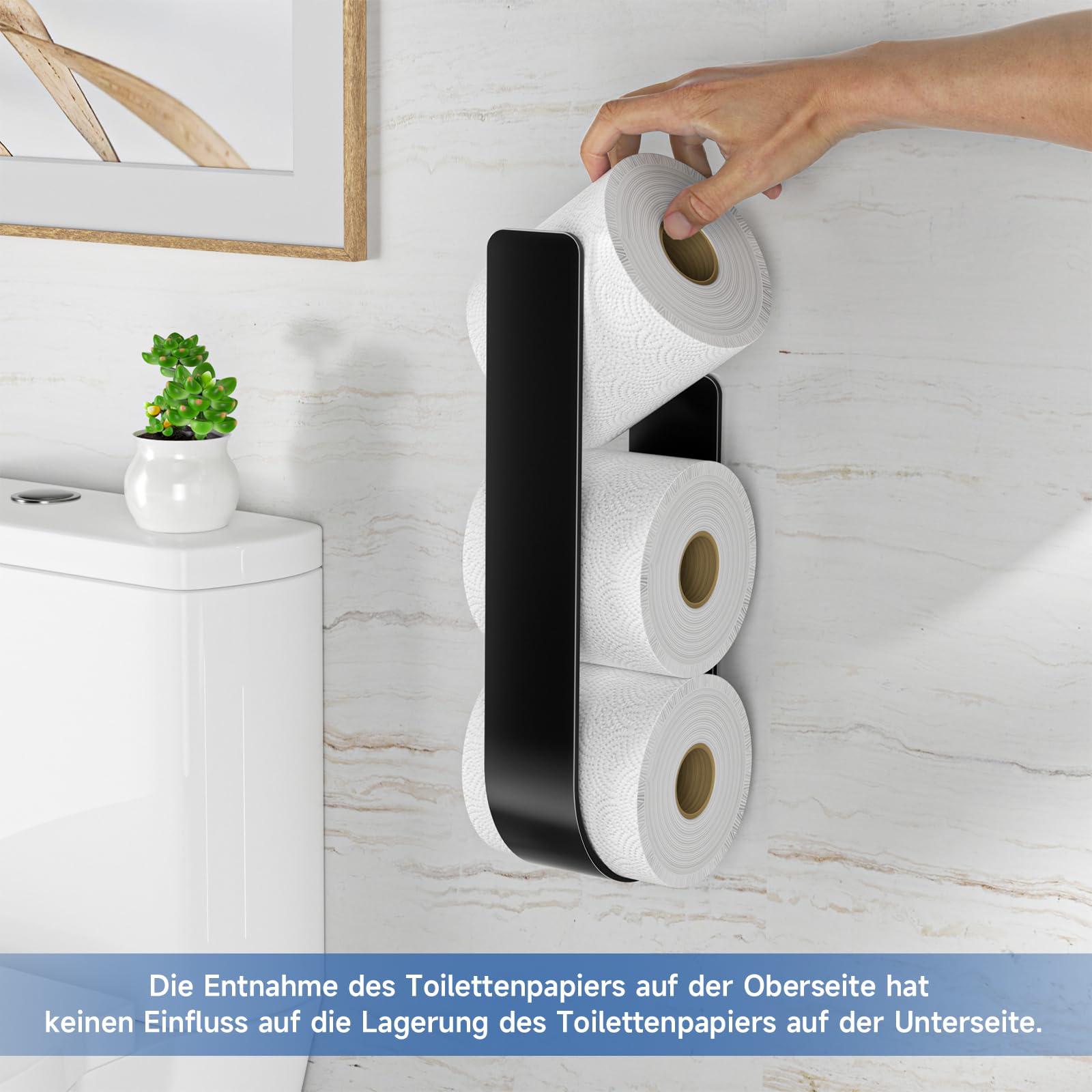 Toilettenpapier Aufbewahrung Schwarz, Selbstklebender Klopapier Aufbewahrung, Toilettenpapierhalter Ohne Bohren, Klorollenaufbewahrung Für 3 Rollen, Ersatzrollenhalter Toilettenpapier 7