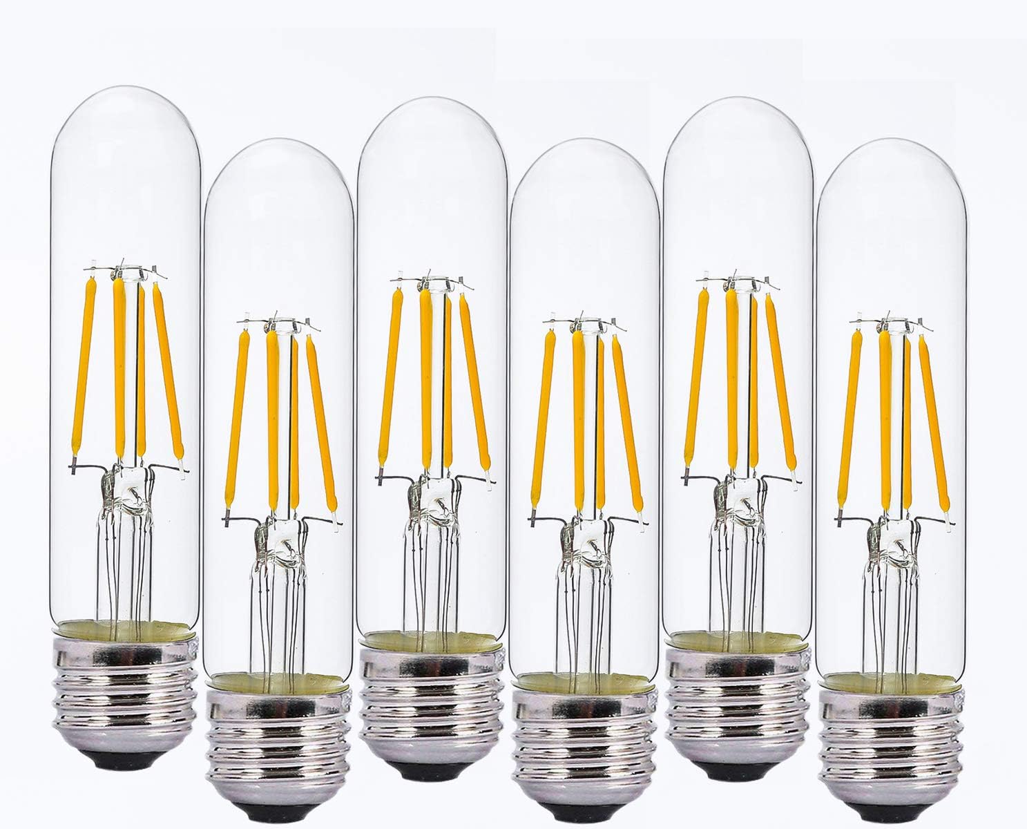 Dimmable Edison T10 Led Bulb 4W FadimiKoo E26 Medium Base Vintage Clear Glass Filament Led Bulb 400 LM 2700K Warm White Edison Tubular T10 Bulb 6 Pack