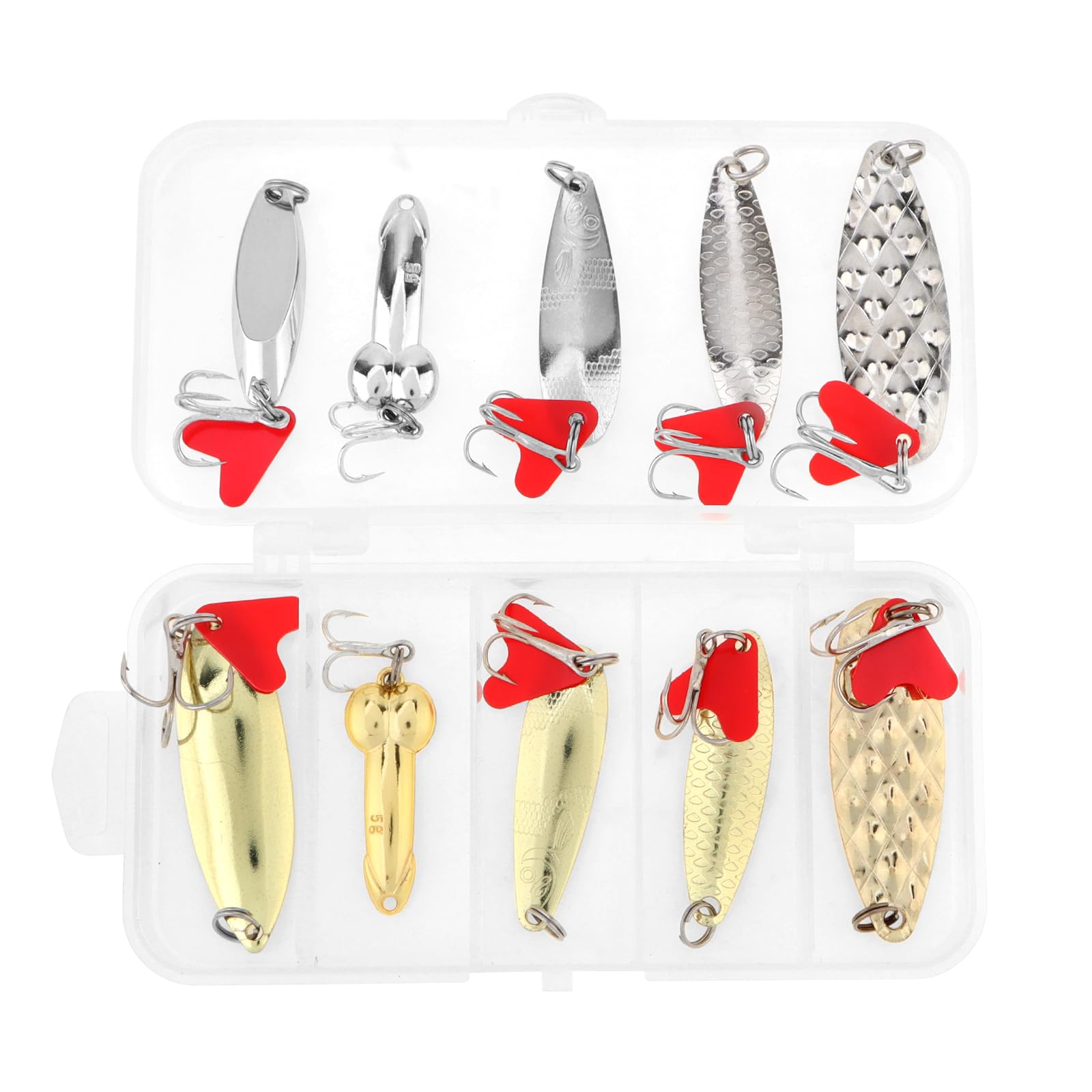 OriGlam 10pcs Metal Fish Hooks Spoon Lures Sequins Bait Fishing Tackle Tool, Metal Spoons Hard Baits