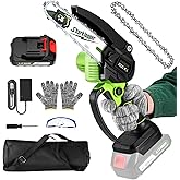 Sharklogger Mini Chainsaw, 6-inch Cordless Electric Mini Chainsaw, Portable Handheld Chain Saw for Tree Pruning Shearsand Garden Maintenance, Best Father's Day Gift for Men Dad Husband(Green)