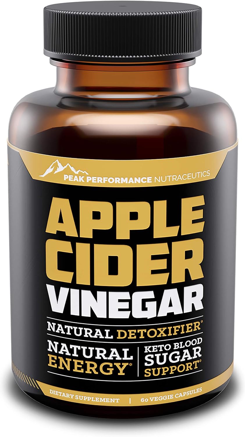Apple Cider Vinegar Capsules, All Natural Vegan Dietary Supplement for Bloating Relief and