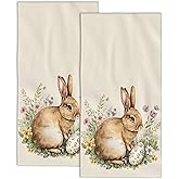 Happy Easter 2 Pack Hand Towels for Bath, Easter Bunny Decorative Towels Highly Absorbent Soft Towels for Bathroom Beach Kitchen Spa Gym Face Towel 14x28 Inch