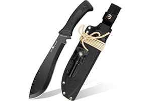 HX Outdoors 14 Inch Bush Machete Kukri Knife, Premium D2 Steel Full Tang Gardening Machete Knife with Kydex Sheath for Outdoor, Camping, Clearing Brush (Black)