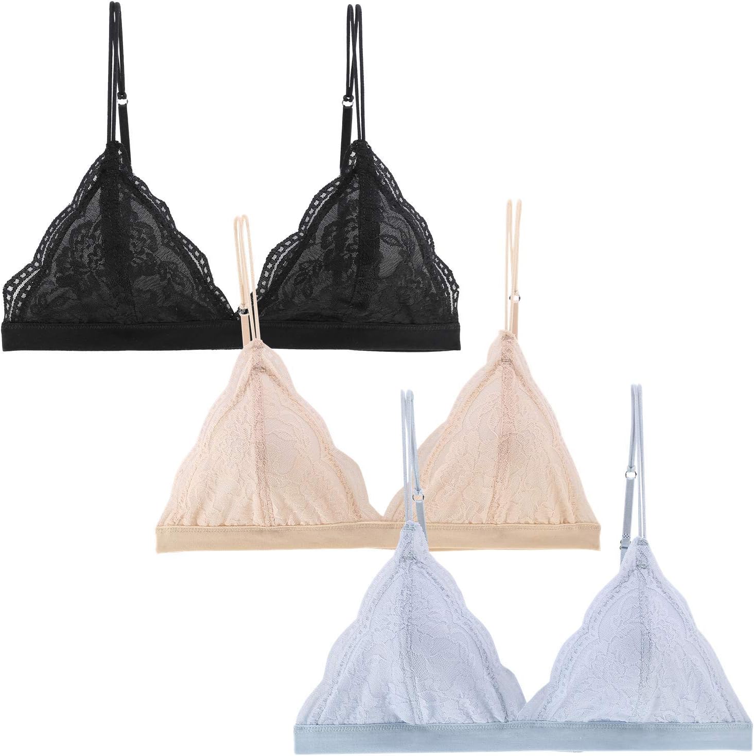 Peachat Lace Bralettes for Women Floral Adjustable Thin Strap V Neck Hook Eye Unpadded Triangle Bralette Wire Free Bra