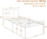 Yaheetech 3ft Single Bed Frame Metal Slatted Bed with Headboard White view 4