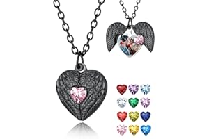 FindChic Personalized Heart Locket Necklace for Women Angel Wings/Sunflower/2 Photos/Birthstone Silver/Gold/Black Dainty Cust