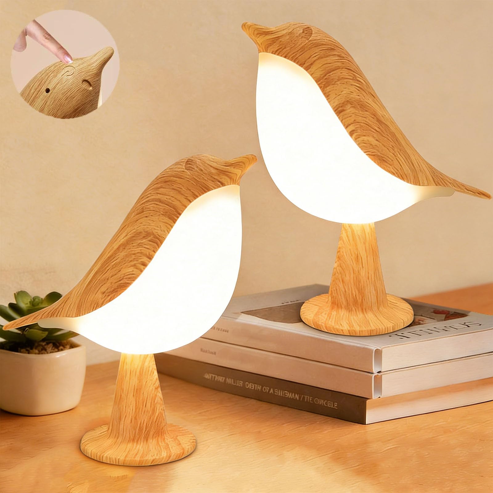 2Pack Touch Control Table Lamp, Night Light, Bedside Lamps Nightstand Lamps, 3-Way Dimmable Light with Bird Shape, USB Rechargeable, Portable Desk Lamp LED for Baby, Kids, Bedroom, Home, Office etc