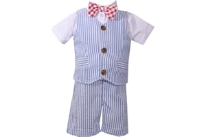 Bonnie Jean Boys 4-Piece Seersucker Suits Set with Shirt, Short, Bow Tie, and Vest