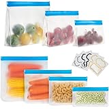 Reusable Ziplock Storage Bags, 7 Pack BPA Free PEVA Reusable Freezer Bags, Reusable Food Storage Bags for Sandwich Snack Meat
