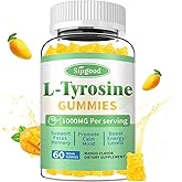 Sijigood L-Tyrosine Gummies for Adults and Kids - 1000mg L-Tyrosine Supplement Focus Gummies for Brain, Mood, Energy Support, Vegan & Gluten-Free, Mango Flavor, 60 Count