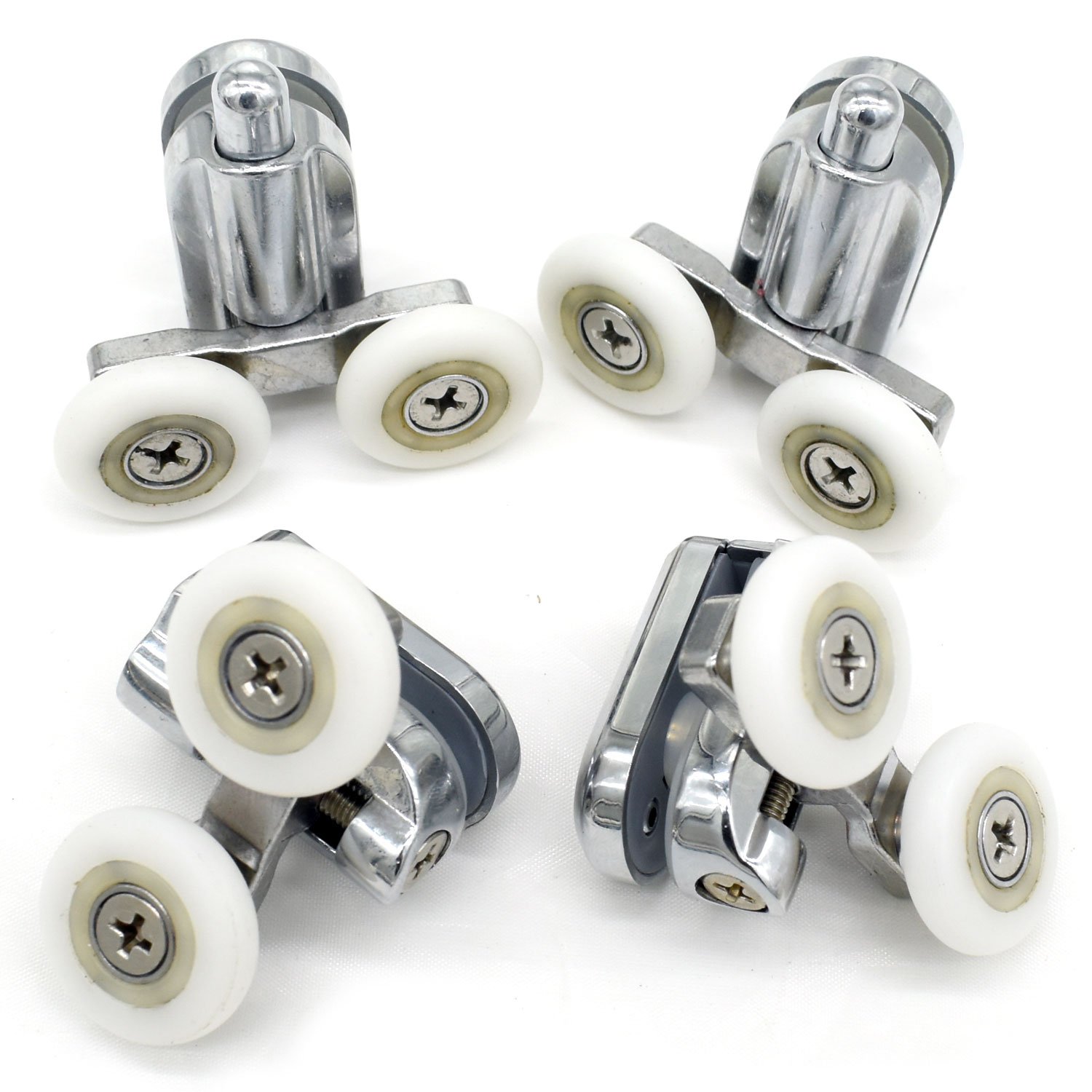 Shower Door Fixing Pulleys in Chrome - 2x Top & 2x Bottom - Fits Glass 4-6mm (25mm)