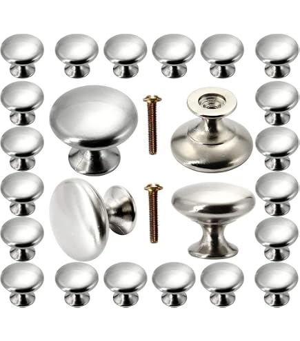 QHAJRYYC 12-Pack Round Cabinet Knobs – Silver Stainless Steel Drawer Pulls With 3 Screw Sizes For Kitchen & Dresser