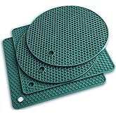 Q's Inn Silicone Pot Holders and Trivet mats Heat Resistant to 440°F to Protect Your Table and countertop Contains 4 Pieces 2 Round and 2 Squared