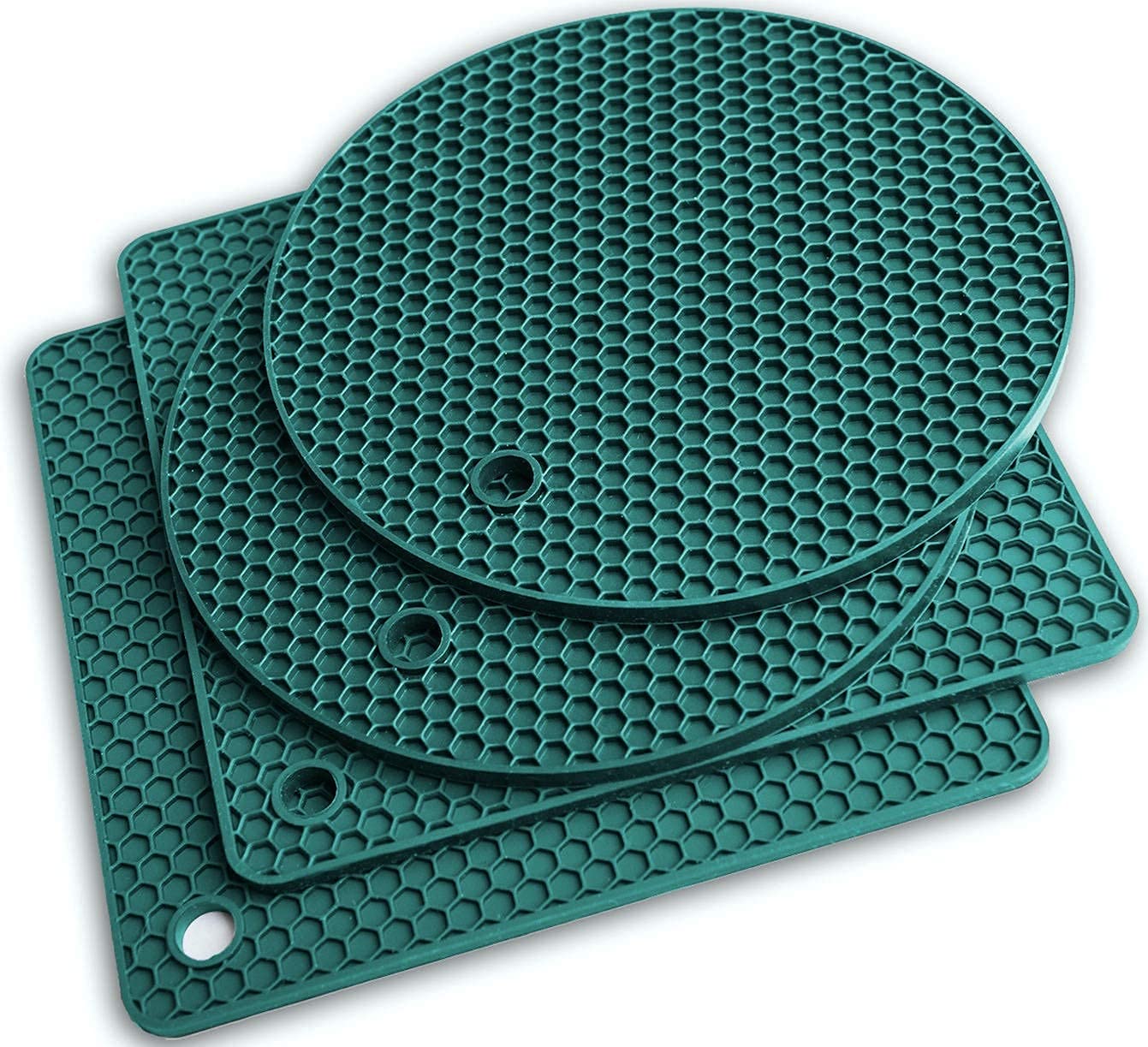 Q's Inn Silicone Pot Holders and Trivet mats Heat Resistant to 440°F to Protect Your Table and countertop Contains 4 Pieces 2 Round and 2 Squared