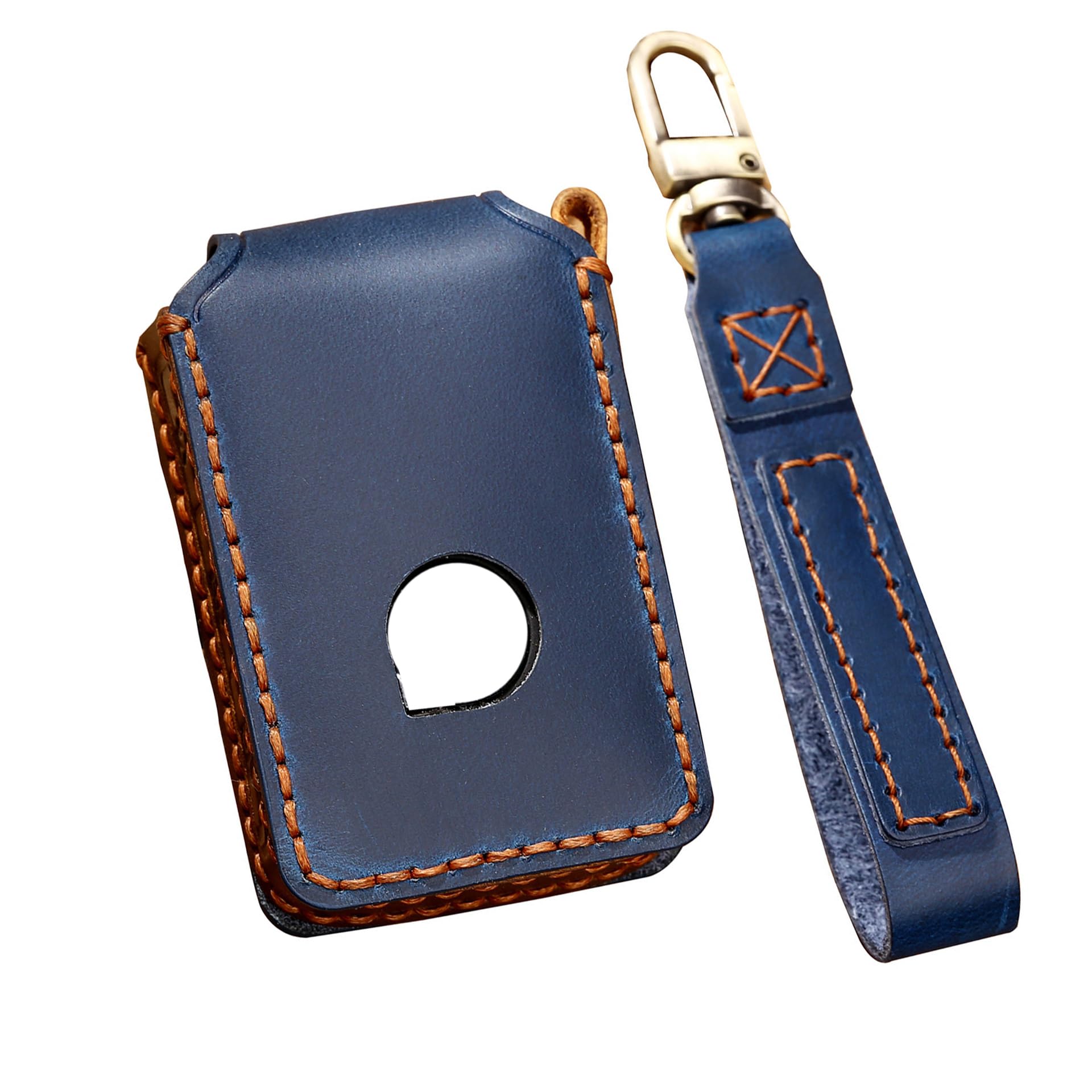 HIBEYO Smart Car Key Case for Volvo XC90 XC70 S60 S80 S90 C30 V70 V90 Cowhide Key Fob Remote Key Case Blue