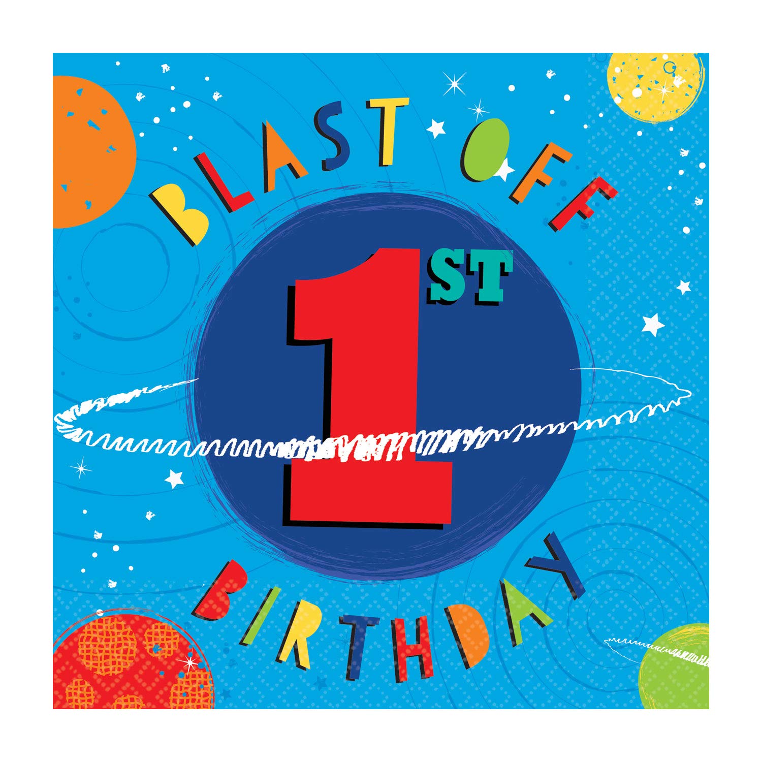 Amscan 5122783 - Blast Off Space Kids 1st Birthday Party Luncheon Napkins - 16 Pack