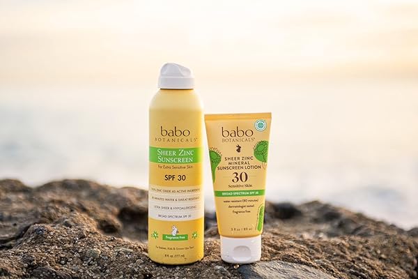 BABO BOTANICALS ZINC SUNSCREEN LOTION SPF 30 WITH 100% MINERAL ACTIVES, NON-GREASY, WATER-RESISTANT, FRAGRANCE-FREE, VEGAN, FOR BABIES, KIDS OR SENSITIVE SKIN, CLEAR, 3 FL OZ
