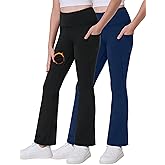 Desol 2 Pack Girls Fleece Lined Flare Leggings with Pockets High Waisted Yoga Pants Winter Bell Bottom Thermal
