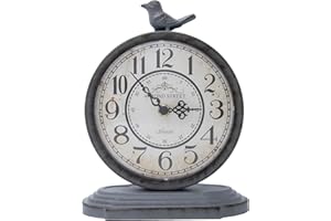 HZDHCLH Vintage Table Clock with Bird,Retro Mantel Clock Battery Operated,Metal Clock for Living Room Shelf Desk Table Fireplace Decor (Gray)