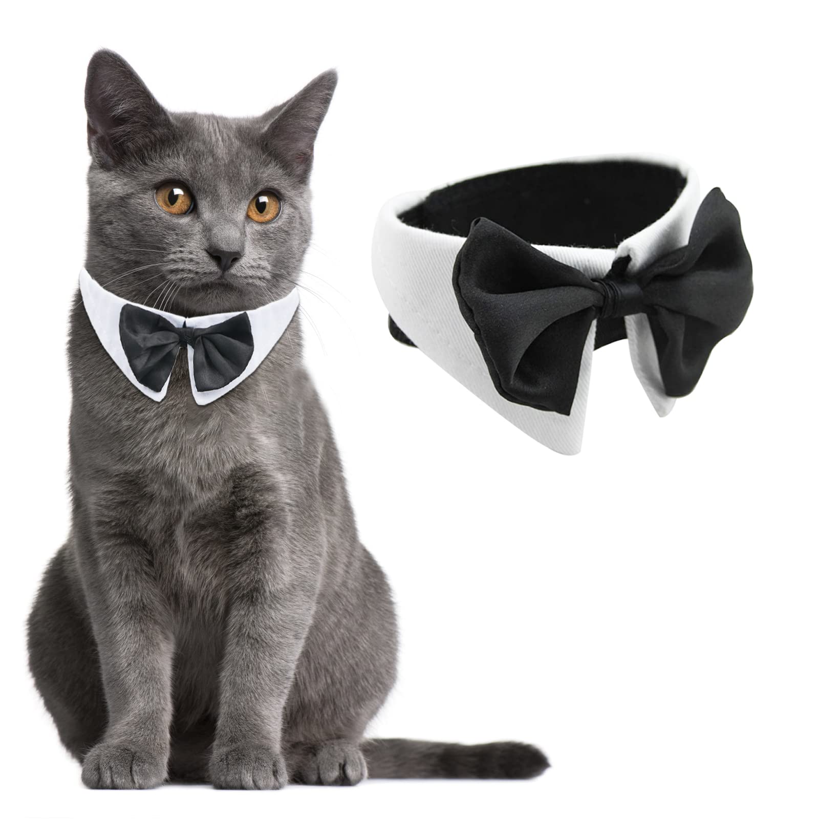 HACRAHO Cat Tuxedo Collar, 1 Piece White Formal Puppy Bow Tie Tux Collar for Small Dogs Cats for Wedding Birthday Party