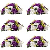 Inweder Flower Centerpieces for Wedding Tables: Wedding Table Decorations Purple & White Flower Balls Centerpieces for Engagement Cerebration Party Center Pieces 6 Packs