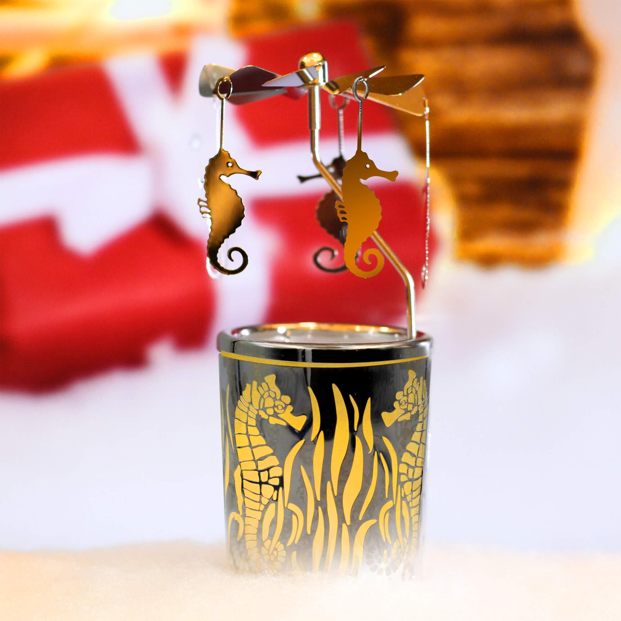 Rotating Candle Holders Spinning Tealight Holder Silver Carousel Candleholders with Plated Love Owl Stars Seahorse Decoration for Home, Gift for Wedding Mom Wife Bride Birthday (E01)…