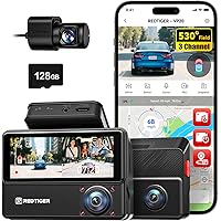 REDTIGER 530° Dash Cam 3 Channel, 2.5K+2.5K+1080P Triple Car Camera with 128GB Card, IR Night Vision, Touch Screen, Dashcam f