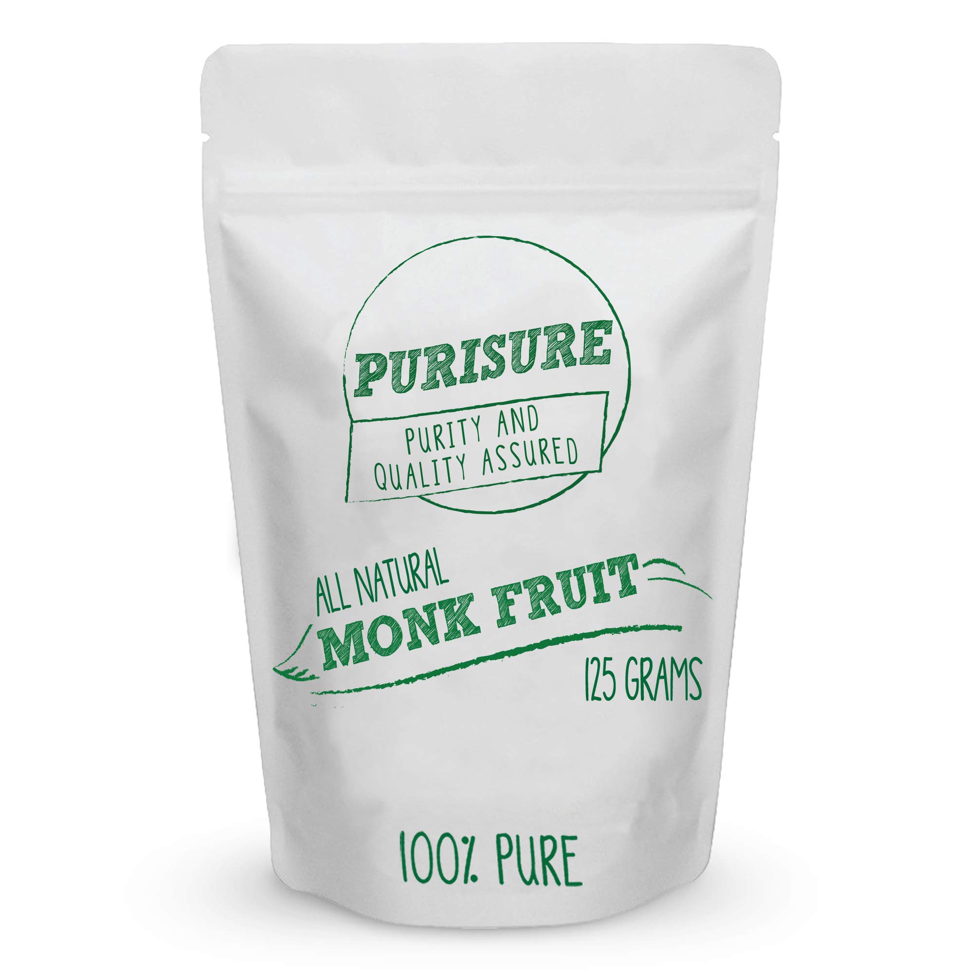 Purisure Monk Fruit Extract 125g (4.41oz) 400 Servings, 100% Pure No Fillers, Sugar-Free Natural Sweetener, Zero-Calorie Zero-Carb Sugar Substitute, Perfect for Low-Sugar, Low-Carb, Keto, Paleo Diets