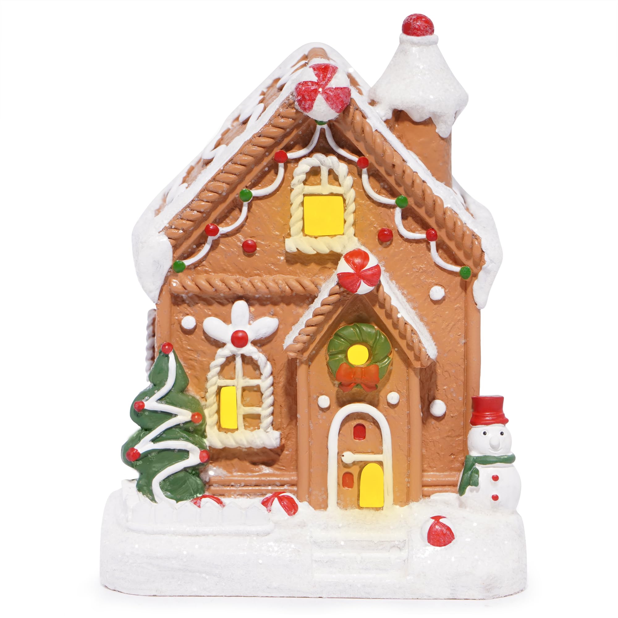 View 1 of **Its not working the light, see the picture**Hodao Christmas Gingerbread House Decoration – Hand-Painted Two-Story Design | Featuring Christmas Wreath, Gingerbread Man, and Apple Chimney | Perfect Holiday Home Décor and Gift Choice (Multicolor)