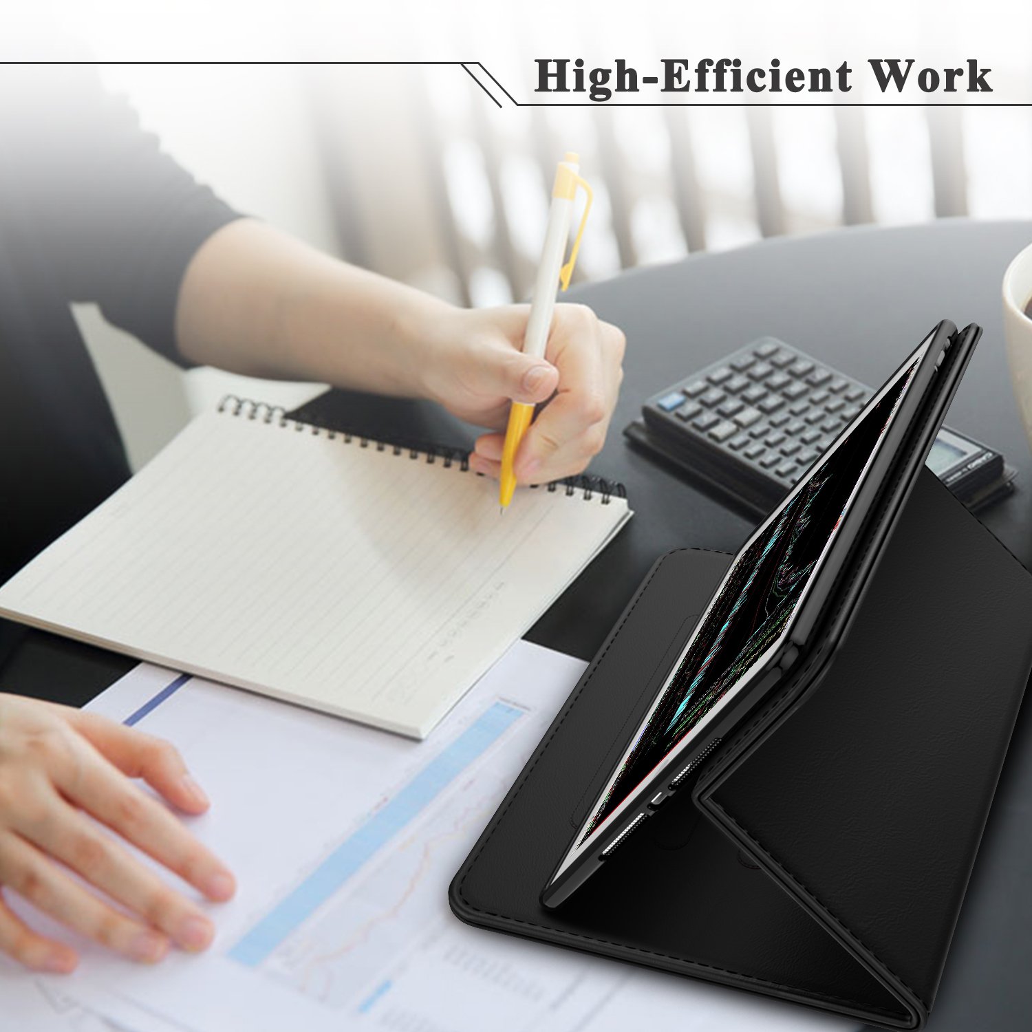 iPad Pro 10.5 Case, LoHi Genuine Leather Business Case Auto Sleep Multi-Functional Adjustable Stand Protective Cover for Apple iPad Pro 10.5 Inch 2017 Model (Black)