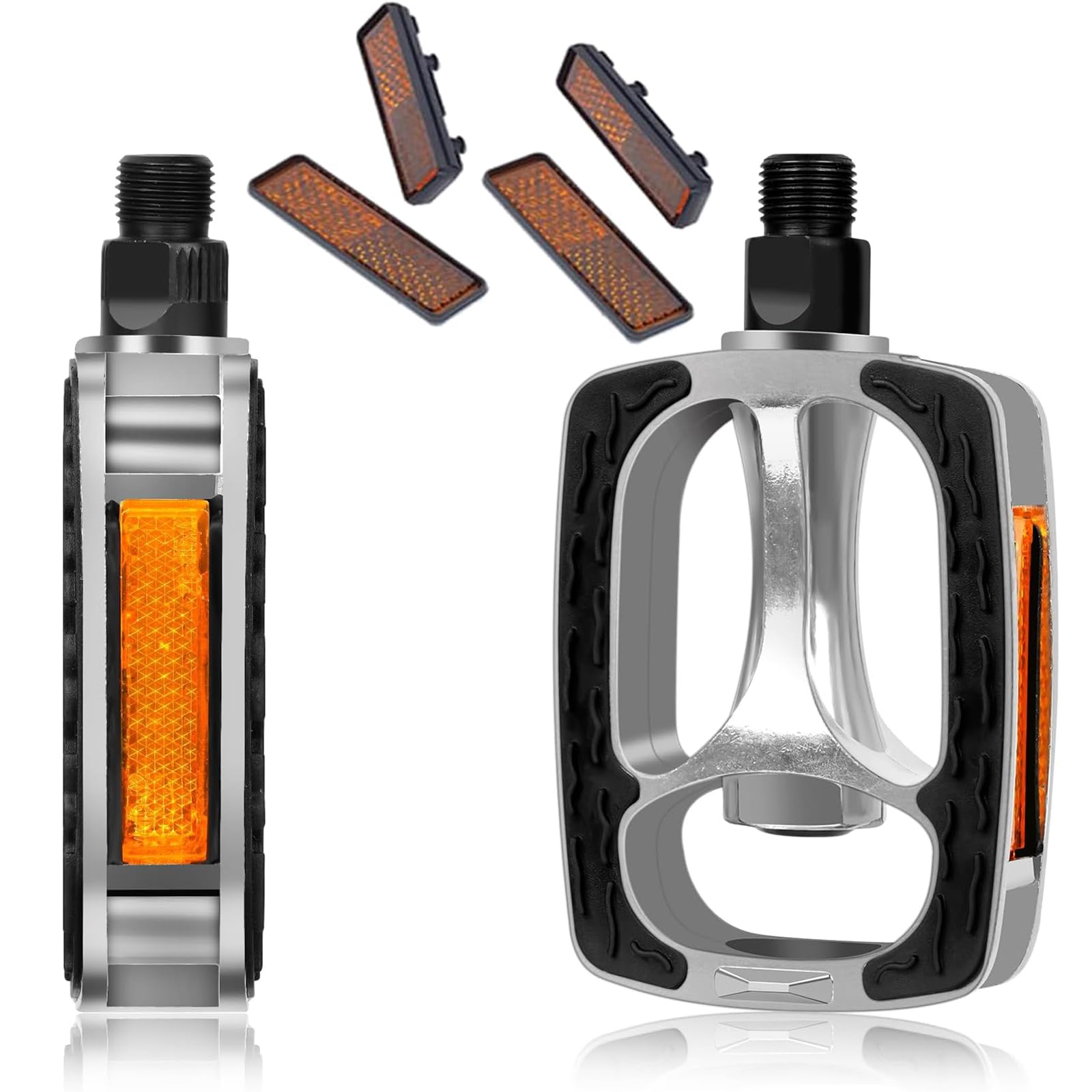 2pcs Bicycle Pedals with Reflectors Anti-Slip Pedals Aluminum Bicycle Pedals for Road Bike MTB Racing Bicycle Silver, Bike Accessories, Cycle Accessories