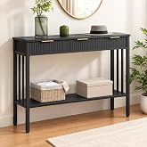 MAHANCRIS 47.2" Console Table with 3 Drawers, Fluted Black Entryway Table | Narrow Long Entry Table with Storage Shelf, Sofa Table for Entryway, Living Room, Foyer, Hallway, Office, Black Gold CTHB5201
