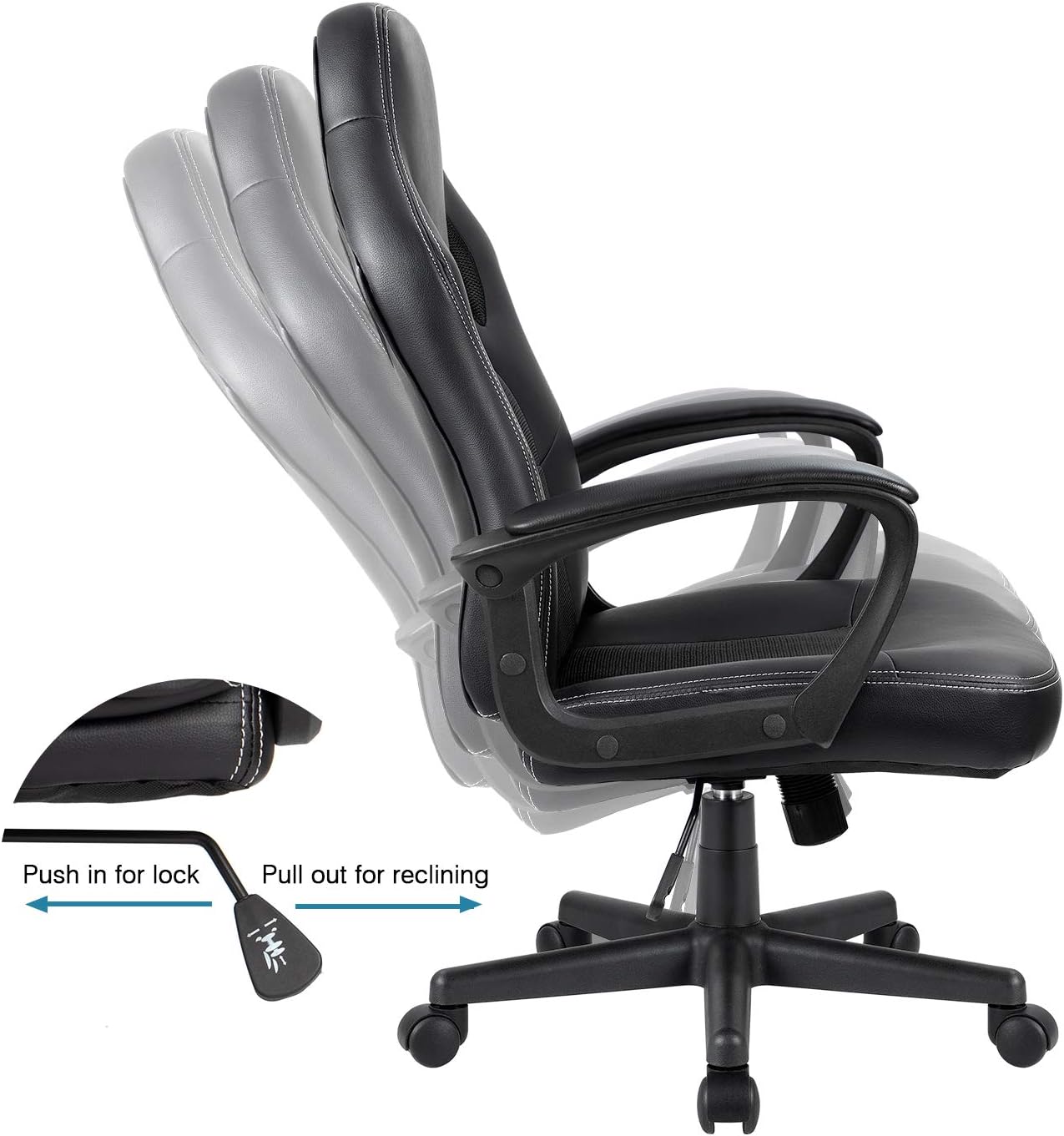 Furmax Office Desk Leather Gaming, High Back Ergonomic Adjustable Racing Task Swivel Executive Computer Chair Headrest and Lumbar Support (Black): Furniture & Decor
