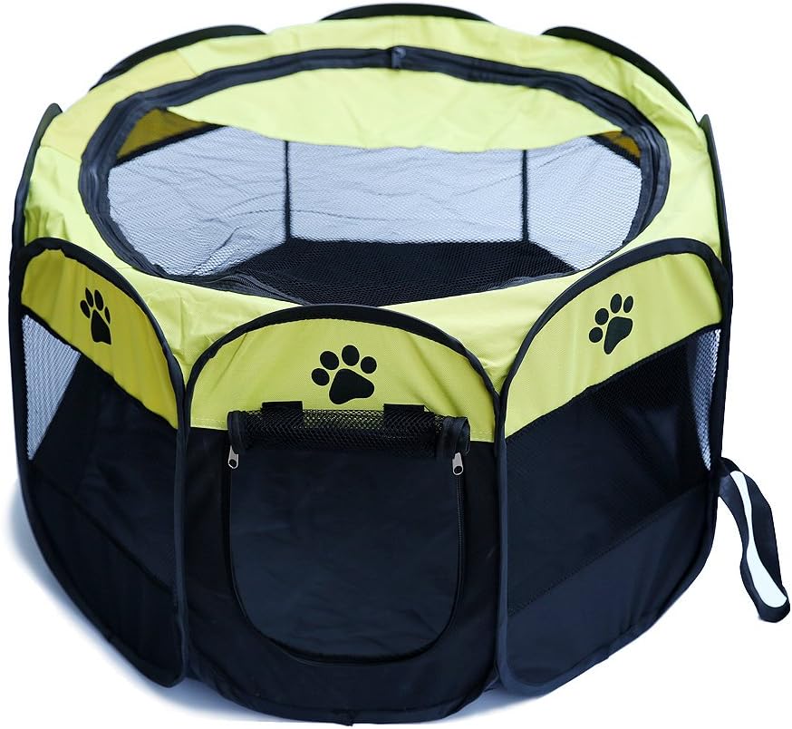Portable Folding Fabric Pet Play Pen Puppy Dog Cat Rabbit Guinea Pig Playpen Run Playpen Crate Cage Kennel Play Ten(S, Green)