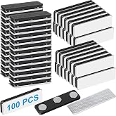 MTLEE 100 Pack Magnet Name Tags Bulk Magnetic Name Badge Holders | with 3 Strength Magnets Adhesive Backing, Reusable ID Badge Holder, for Uniform Jackets, Black