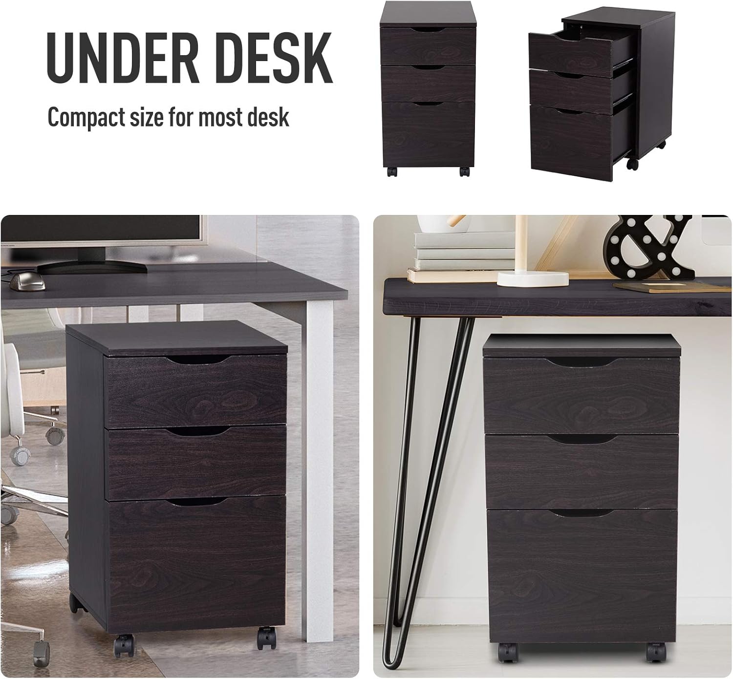 Amazon Com Homcom 3 Drawer File Cabinet Rolling Vertical A4 Paper Letter Binder 14 D Brown Wood Grain Kitchen Dining