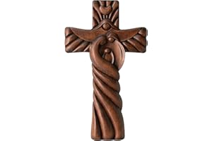 BGCOPPER Holy Family Wall Cross, Handmade Wooden Cross Wall Crucifix, Jesus Cross Wall Decor Art for Home Room Decor Christmas Gifts - 10 Inch