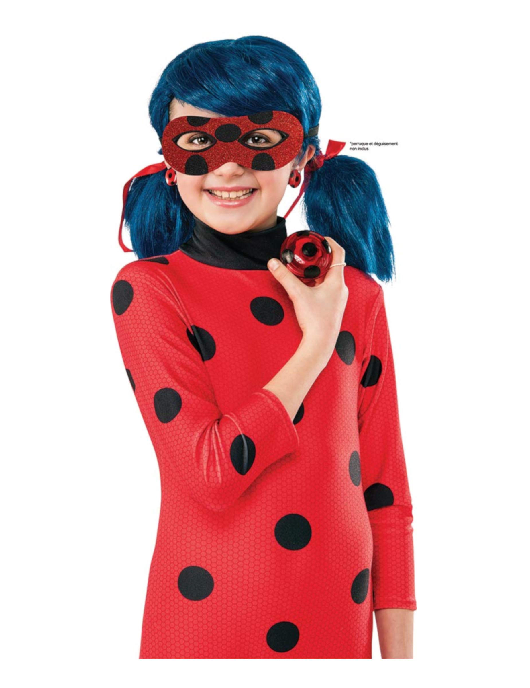 RUBIE'S Official Miraculous LadyBug Accessory Kit for Children with Glitter Wolf + Yo-Yo + Clip Earrings Ideal for Carnival, Halloween or LadyBug Miraculous