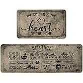 Artoid Mode Kitchen Quotes Kitchen Mats Set of 2, Seasonal The Kitchen is The Heart of The Home Cooking Sets Holiday Party Low-Profile Floor Mat - 17x29 and 17x47 Inch