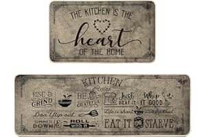 Artoid Mode Kitchen Quotes Kitchen Mats Set of 2, Seasonal The Kitchen is The Heart of The Home Cooking Sets Holiday Party Low-Profile Floor Mat - 17x29 and 17x47 Inch