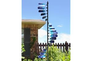 Cyan Oasis Wind Spinners Outdoor, 93" Large Metal Wind Spinners for Yard and Garden, Kinetic Wind Sculptures & Spinners with Stake, Windmill for Yard Art Decor (Peacock Spiral)